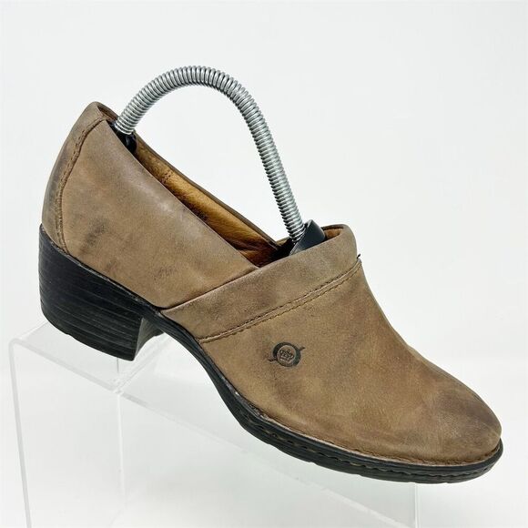 Born Shoes - Born Women's Kinney Light Brown Leather Block Heel Mules Size 9 Casual Booties